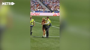 Female pitch invader at Champions League final