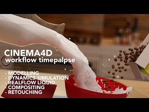 C4D: workflow #2 Milk and Cereals (modelling, dynamics, realflow liquid, compositing and retouching)