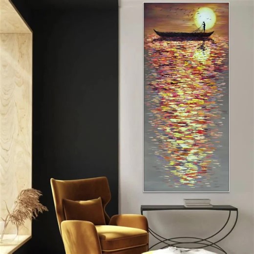 Large Abstract Fish Silhouette Painting – Colorful Impasto Ocean Artwork on Minimalist Canvas Wall Decor - Etsy