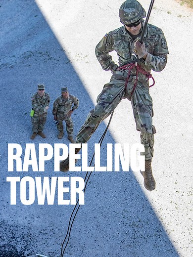 See soldiers leap off a 34-foot tower during rappelling training in Bulgaria #rappelling#tower#ropes#armylife#soldiers#military #training