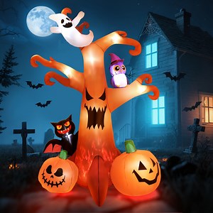 8.2FT Halloween Inflatable Horror Tree Outdoor Decorations, Garden Horror Glowing Monster Tree Pumpkin Bat Ghost with Built-in Flame LED Lights - Walmart.com