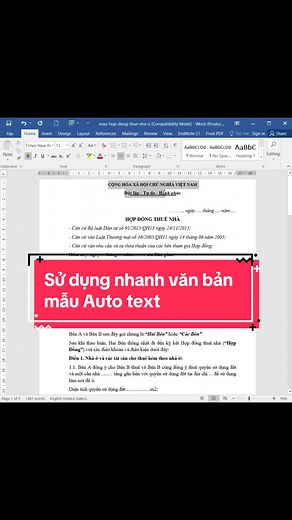 Cách sử dụng nhanh văn bản mẫu Auto text trong Word