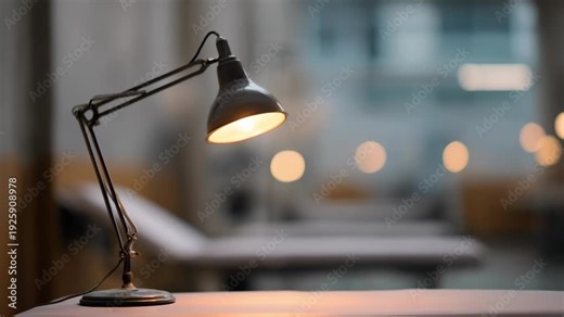 Medium shot of adjustable desk lamp illuminating exam table background softly blurred to emphasize focused task lighting in clinical setting.