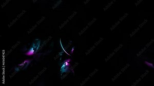 Seamless loop animation neon light effect on black background, movement of the sphere with a beautiful reflective effect. VFX. Abstract cyclic background. Technology, VJ concept. Sci-fi 3d render 4k