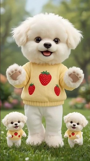 Cutest Plush Puppy in Strawberry Sweater 🍓🐶 Dancing Toy Dog Animation #Shorts