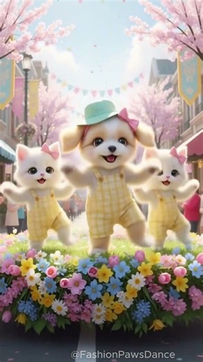 🌼🎉 Spring Festival Funny Puppy & Kittens Dance in Yellow Outfits | #cutepets #petdance #shorts