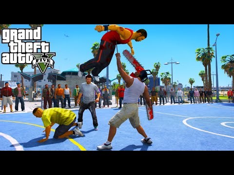 FRANKLIN BECOMES CHAINSAW MAN! BASKETBALL CROWD ATTACK! | GTA V MOD