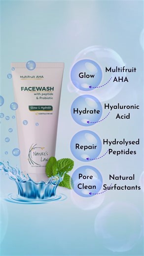 Nature's Law on Instagram: "Glow-Boosting Multi-Fruit AHA Blend – Gentle fruit acids exfoliate dull, uneven skin to reveal a refreshed, radiant complexion Deep Hydration & Barrier Support – Hyaluronic acid, peptides, and probiotics lock in moisture while reinforcing skin’s natural barrier Non-Stripping Yet Effective – Creamy gel texture removes daily dirt, oil, and light makeup without tightness or dryness . Clean & Biodegradable Formula – 100% natural, biodegradable surfactants; free from parab