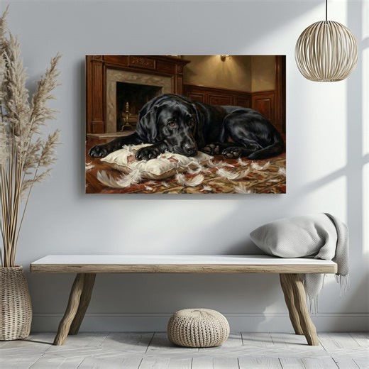 Black Labrador Feather Mess Canvas Wall Art Realistic Oil Painting Large Living Room Decor - Etsy
