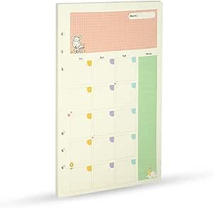 6 Ring Binder Refill Monthly Plan, A6 Notebook Refill, 6.74''x3.73'' Personal Size, Monday on Left when Opened, 45 Sheets per Pack, Harphia (A6, Monthly Plan)