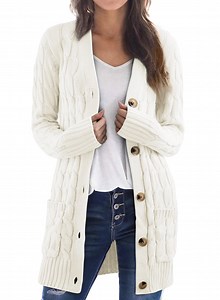 DOKOTOO Womens Buttons Down Cable Sweater White Sweaters for Women Fall Cardigans - Walmart.com