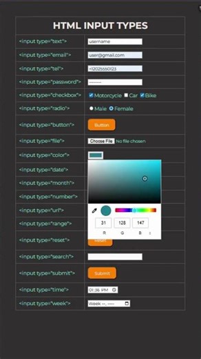 List of HTML Input Tags | HTML input tagek listája #htmltags