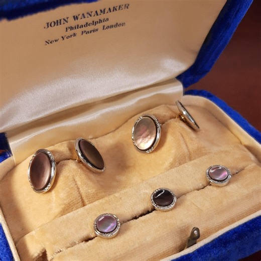 Antique 10K Gold Tuxedo Set, Smoke Mother of Pearl Cufflinks and Studs, Art Deco White Gold Inlay, 5 Piece Formal Set With Presentation Case - Etsy