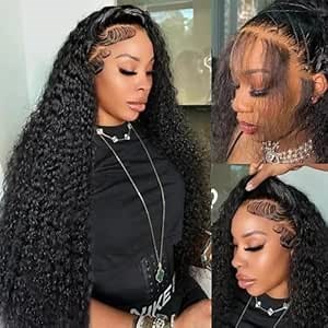 200% Density 13x6 Deep Wave Lace Front Wigs Human Hair Deep Wave Frontal Wigs Human Hair HD Lace 20 Inch Curly Wigs for Black Women Pre Plucked with Baby Hair Curly Lace Front Wig Human Hair