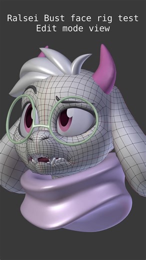 More Ralsei today! This is the edit mode view. Here, you can see how Ralsei’s topology moves around during animation! My favorite technical view is coming up next. #ralsei #deltarune #facerig #blender3d #rigging
