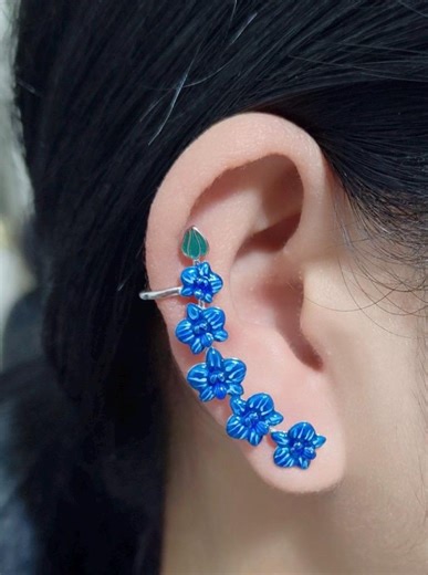 Blue Orchid Ear Cuff Stud: Phalaenopsis Flower Earring Climber- Orchid Fleur Collection - Etsy