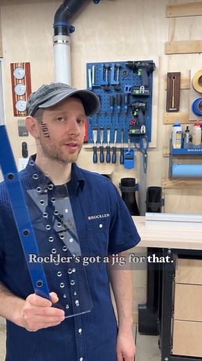 NEW! Check out the Rockler Shelf Pin Drilling Jig! It's super easy to use and perfect for drilling rows of evenly spaced shelf pin holes in your cabinets, whether they're assembled or not—all with just a handheld drill. The sturdy acrylic plate features two rows of 32mm spaced holes. Plus, the auto-indexing feature lets you position holes by hooking its blue fence over an edge or aligning it with the cabinet's back panel or face frame. Choose from the 37mm or 64mm row for your preferred setback 