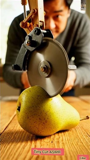 Mini Excavator Cuts pear 🍐 😱 | Juice Burst ASMR #pearl #fruit #excavator