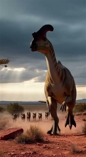 Lambeosaurus vs a stampede of unknown animals in a Prehistoric World