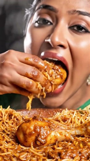 ASMR spicy chicken gravy with biryani 🤤♥️#asmr #chickencurry #eatingsounds #food #mukbang