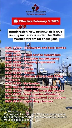 New Brunswick PNP Update 2026: Skilled Worker Stream Paused for These Jobs | NOC List Explained