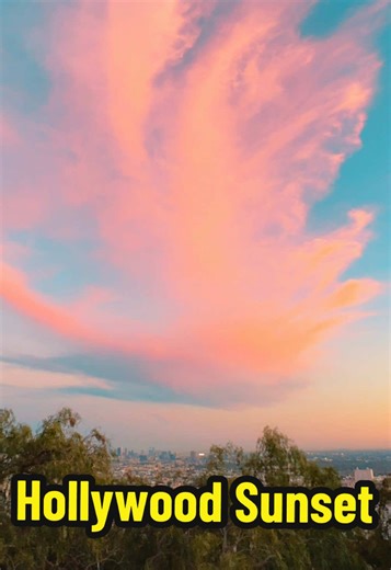 LA Sunset in the Hollywood Hills with pink clouds in the sky ✨ take in the views of the LosAngeles skyline on fun sightseeing Hollywood tours #sunset #clouds #beautiful #hollywoodhills #hollywoodtours