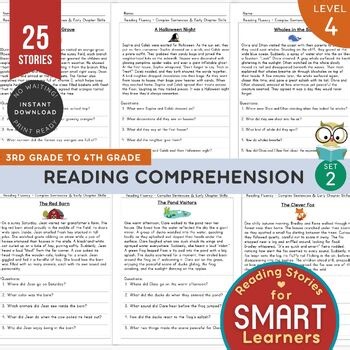 Grade 4 - 5 Reading Comprehension Worksheets Set 1  | 25 Short Stories for Kids