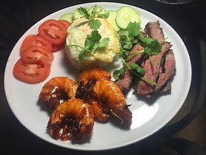 How to prepare Carmelized Shrimp and leftover flank steak.