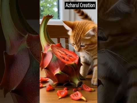 😺🥭 Cute Ginger Kitten Eating Dragon Fruit 🍓 Funny Red Lips Cat Video