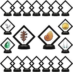 20PCS 3D Floating Display Case,2.75" Black Coins Display Frame Transparent PE Jewelry Storage Box Challenge Coin Display for Antique Challenge Coins,Medallion Shells Gems Rocks Pins (20PCS)