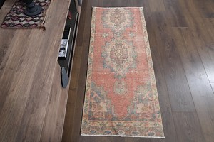 Hand Knotted Turkish Vintage Rug (2'1x4'8 Ft) Tribal Orange Beige Oushak Rug - Etsy