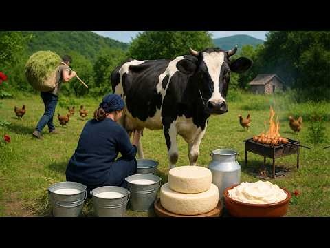 Milking a Cow by Hand - Azerbaijan Traditional Butter & Cheese Making in Village