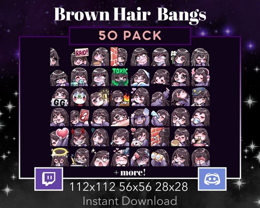Chibi Girl 50 Pack Set Emote, Twitch, Discord, Stream, Brown Hair, Brown Eyes, Bangs, Kawaii, Egirl, Gamer, Custom, Adorable, Slay, Uwu - Etsy