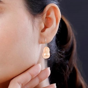 Golden Shell Pearl Lever Back Earrings in Stainless Steel