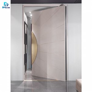 [Hot Item] Front Entry Solid Wood Glass Panels Pivot Door with Fixed Window Design