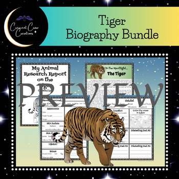 Tiger Animal Bio | Color Sheet, Fact Sheet, and Graphic Organizers