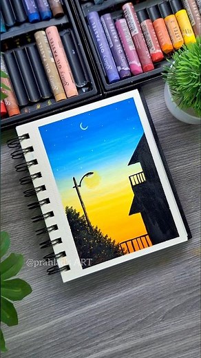 Easy Sunset to Night Sky Drawing 🌙 | Oil Pastel Scenery Step by Step