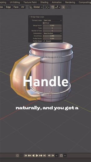 Create perfect handles with Blender's bridge edge loop tool #blendertricks #blendertips