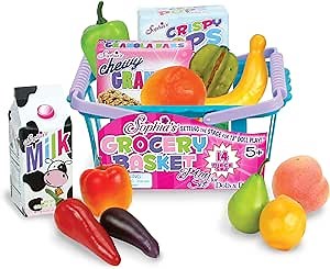 Sophia's 14 Piece Grocery Basket, Produce and Food Set for 18'' Dolls, Multicolor
