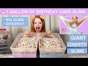 1 GALLON OF BIRTHDAY CAKE FLOAM SLIME | MAKING GIANT CONFETTI SLIME | RUBY ROSE UK SLIME GIVEAWAY