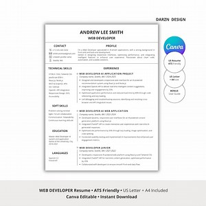 Web Developer Resume Template | Ats-friendly US Resume | Software & Front-end Developer CV - Etsy Australia