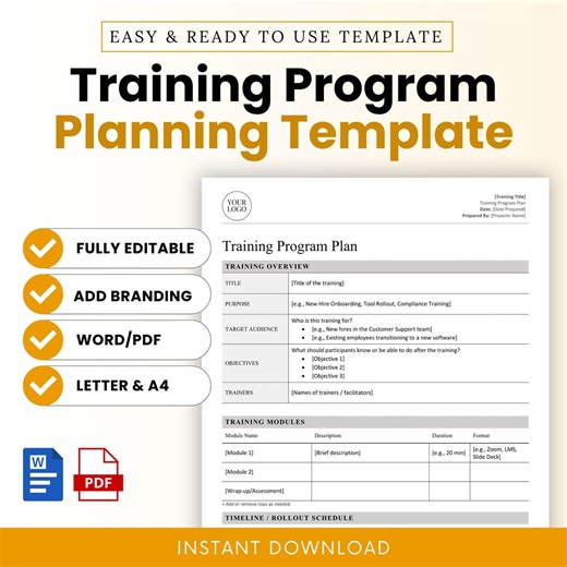 Training Program Planning Template (MS Word, PDF), Employee Training Plan, Employee Training Template, Training Outline, Leadership Workshop - Etsy