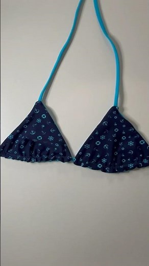 Process of making this cute reversible triangle bikini top! Obsessed with reversible swimwear sewing