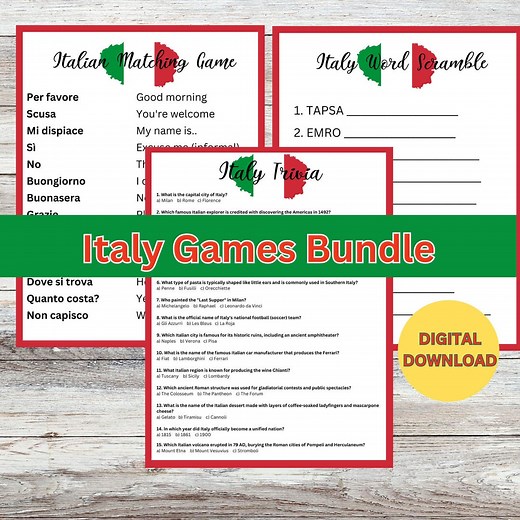 Italy Games Bundle | 3 Fun Italian Language Games (trivia, Matching, Scramble) - Digital Download (6 Pdfs) - Etsy