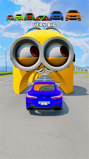 🚗A WEIRD MINION WATCHES A BIG AND SMALL CAR DRIVE INTO HIS MOUTH!! #beamng #minions #minion