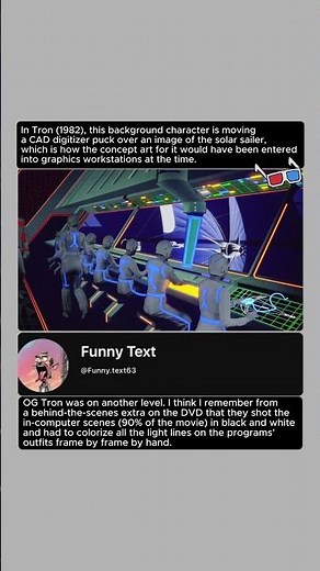 In Tron (1982), this background character is moving a CAD digitizer puck over an image of the ...