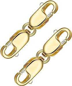 Bracelet Extender Gold Necklace Clasps and Closures 14K Gold Plated 925 Sterling Silver Double Lobster Clasp Double Claw Connector for DIY Jewelry Making（2pcs）
