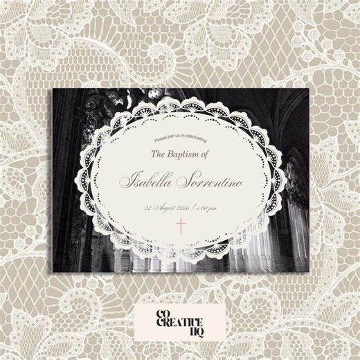 Lace Inspired Baptism Christening Invitation: Editable Baptism Template (digital Download) - Etsy