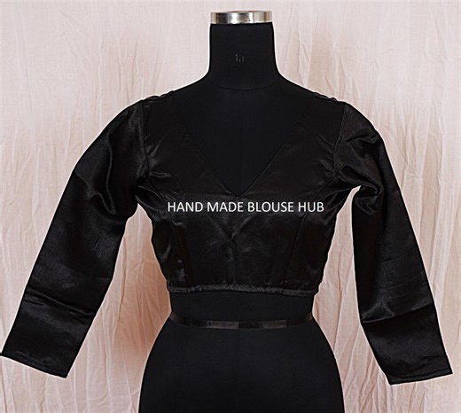 Handmade Black Cotton Saree Blouse: Full Sleeves, Back Open - Etsy