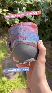 Wait until you see the reveal at the end! This might’ve become a new favorite mug for me. The colors on the inside somehow look even better in real life! Fired to cone 6 in a community/studio kiln Glazes used: Mayco: Black Engobe; Amaco: Smokey Merlot, Indigo Float, Blue Rutile, & Iron Yellow #transitionreels #satisfyingreels #wheelthrownpottery #ceramicart #wheelthrown #glazecombo #amacoglazes #blackengobe | Carolineclaycreations